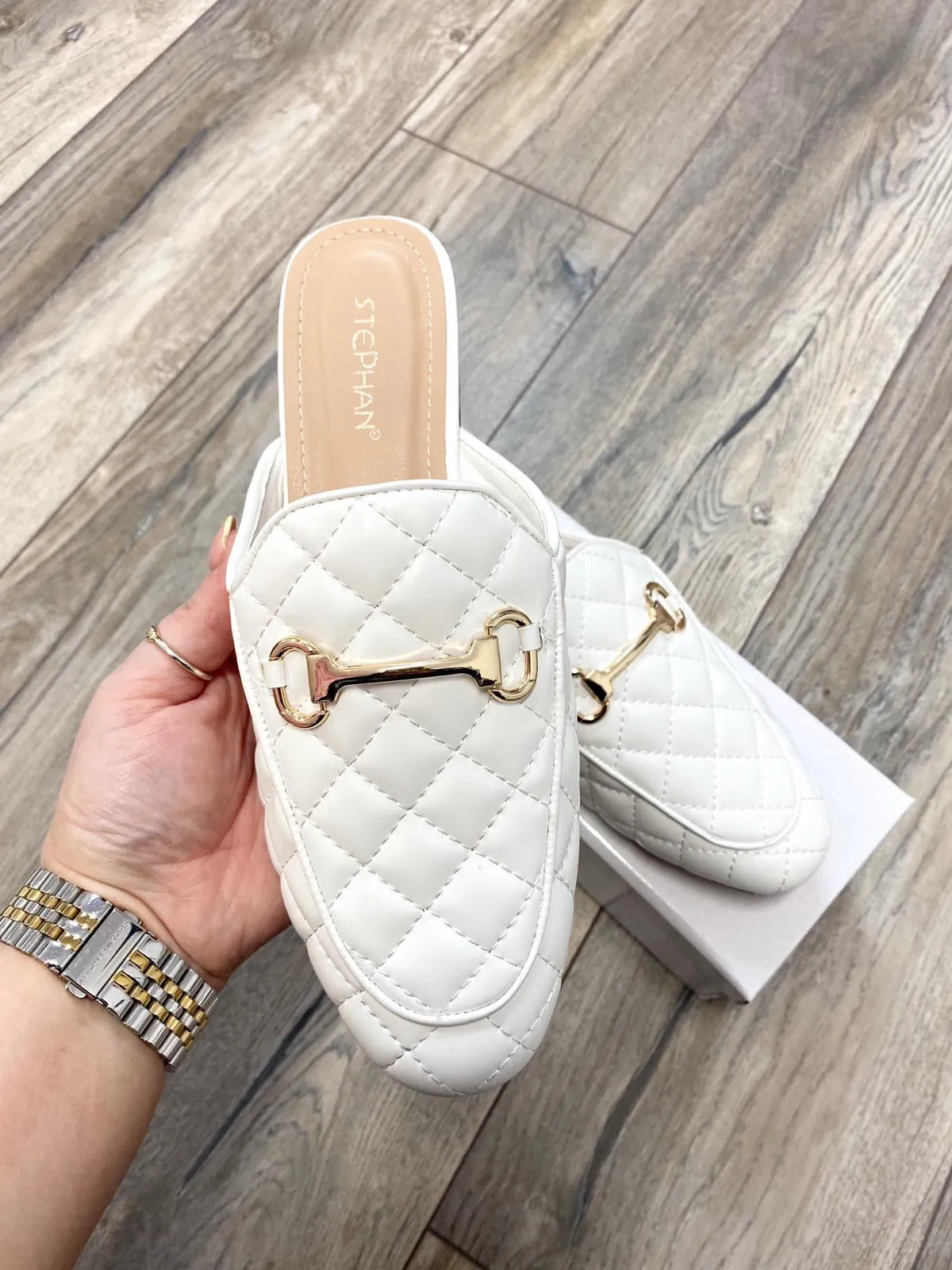 Emmy Quilted Mule Loafer (White)