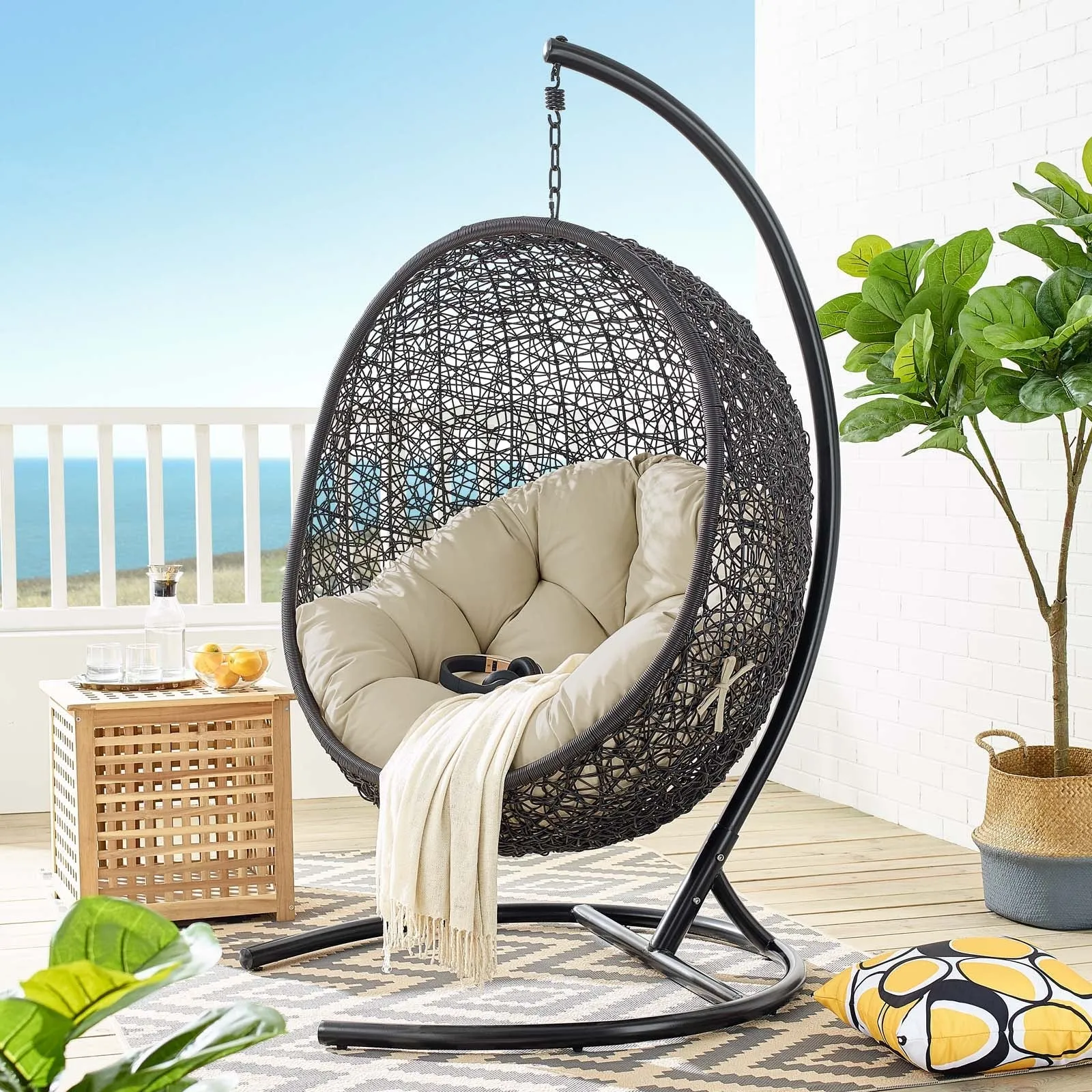 Encase Sunbrella® Swing Outdoor Patio Lounge Chair With Stand