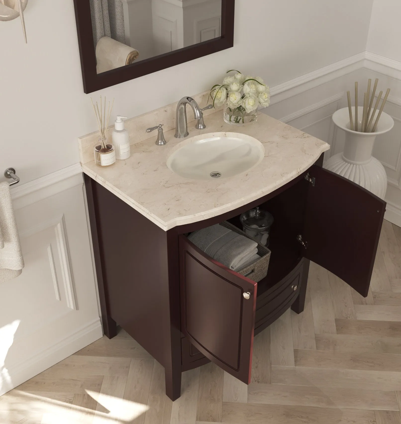 Estella 32 - Brown Cabinet   Jerusalem Gold Countertop