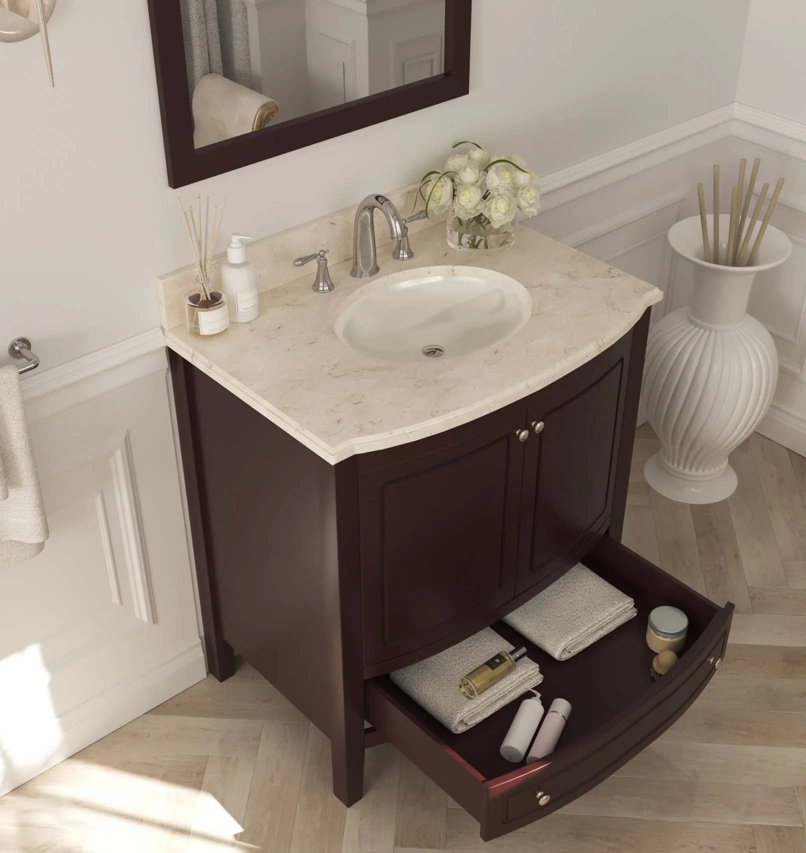 Estella 32 - Brown Cabinet   Jerusalem Gold Countertop