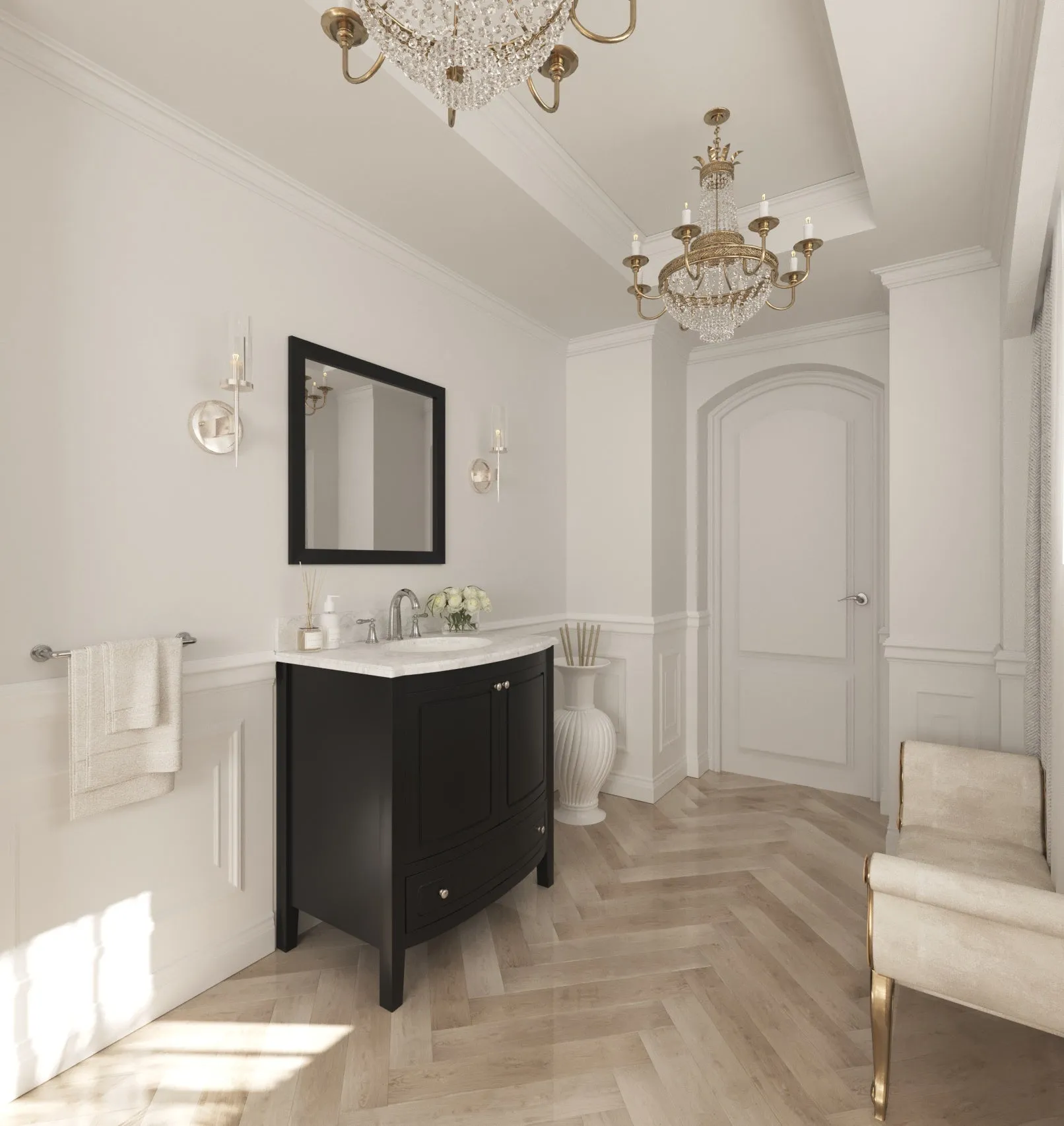 Estella 32 - Espresso Cabinet   White Carrara Marble Countertop
