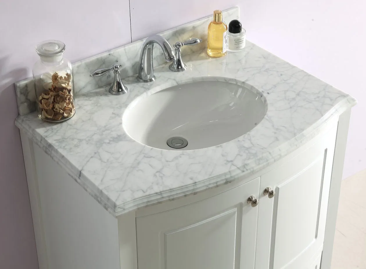 Estella 32 - White Cabinet   White Carrara Marble Countertop