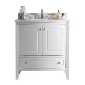 Estella 32 - White Cabinet   White Carrara Marble Countertop