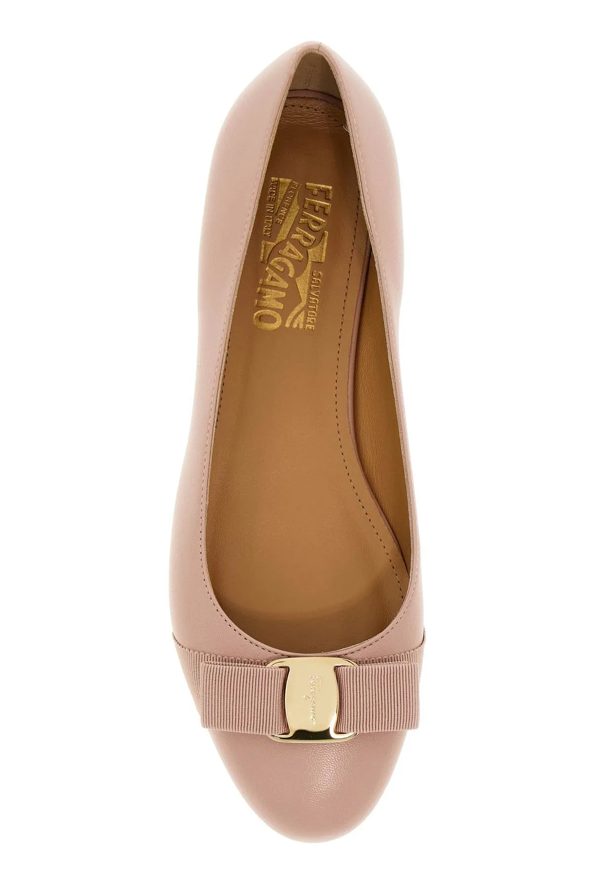 Ferragamo Pink Leather Ballet Flats with Iconic Bow for Women