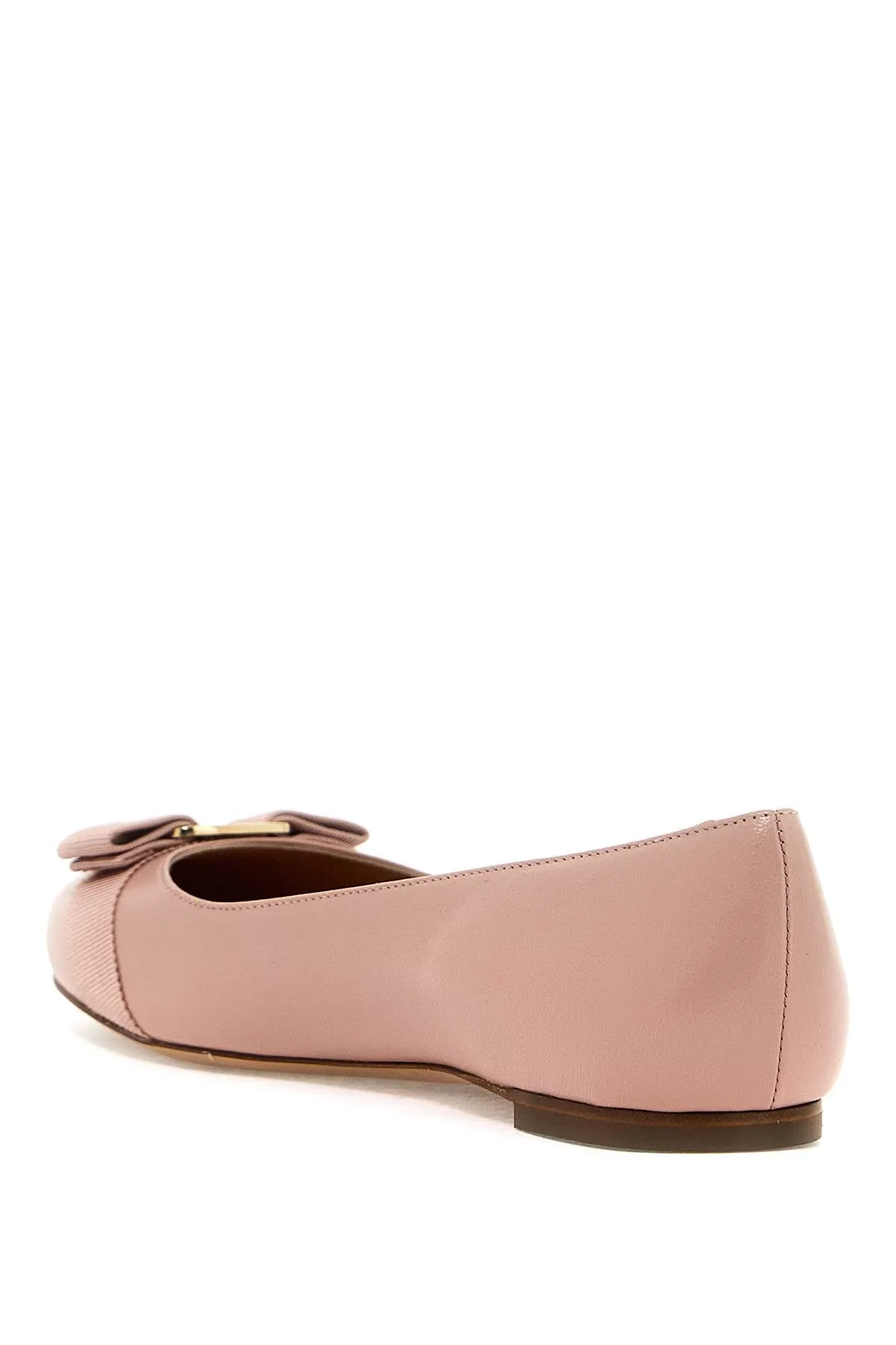 Ferragamo Pink Leather Ballet Flats with Iconic Bow for Women