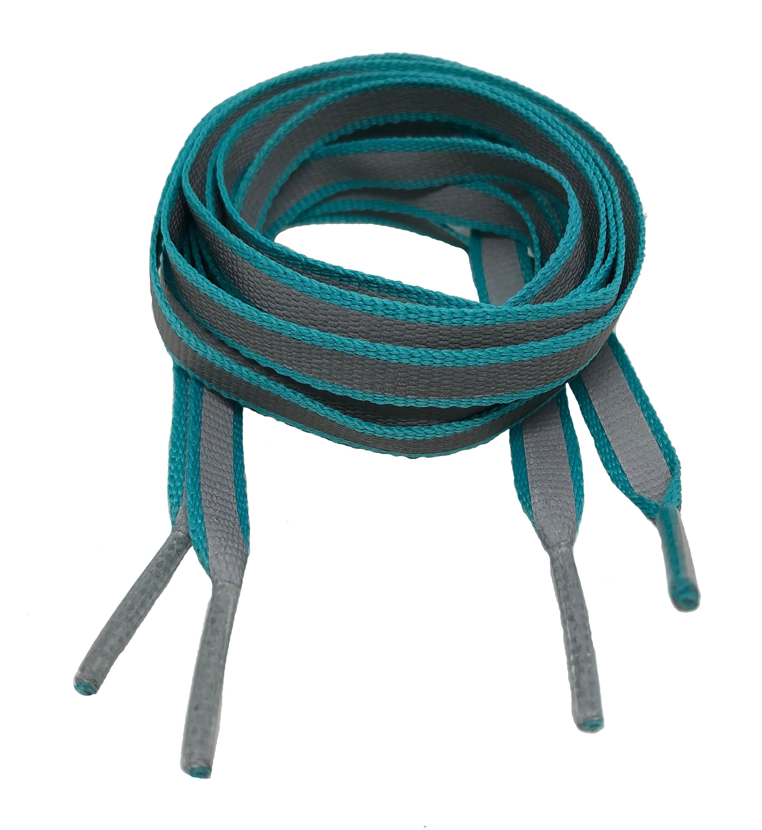 Flat Reflective Light Blue Shoelaces - 8mm wide