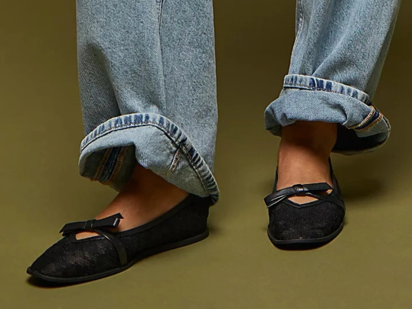 Free People: Mesh Mania Bow Flat in Black Pattern / Embroidered