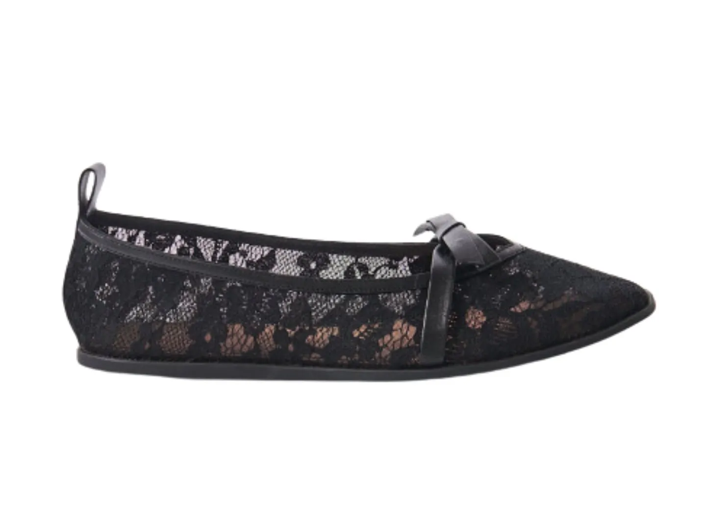 Free People: Mesh Mania Bow Flat in Black Pattern / Embroidered