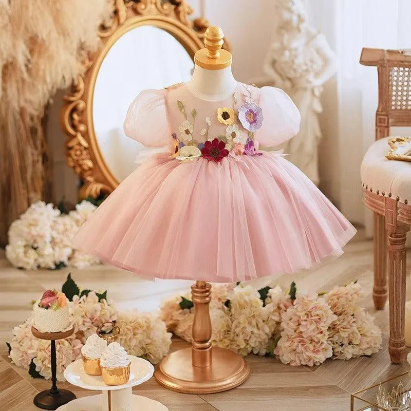 Girls' bow flower princess dress baby birthday party evening dress suitable for many occasions