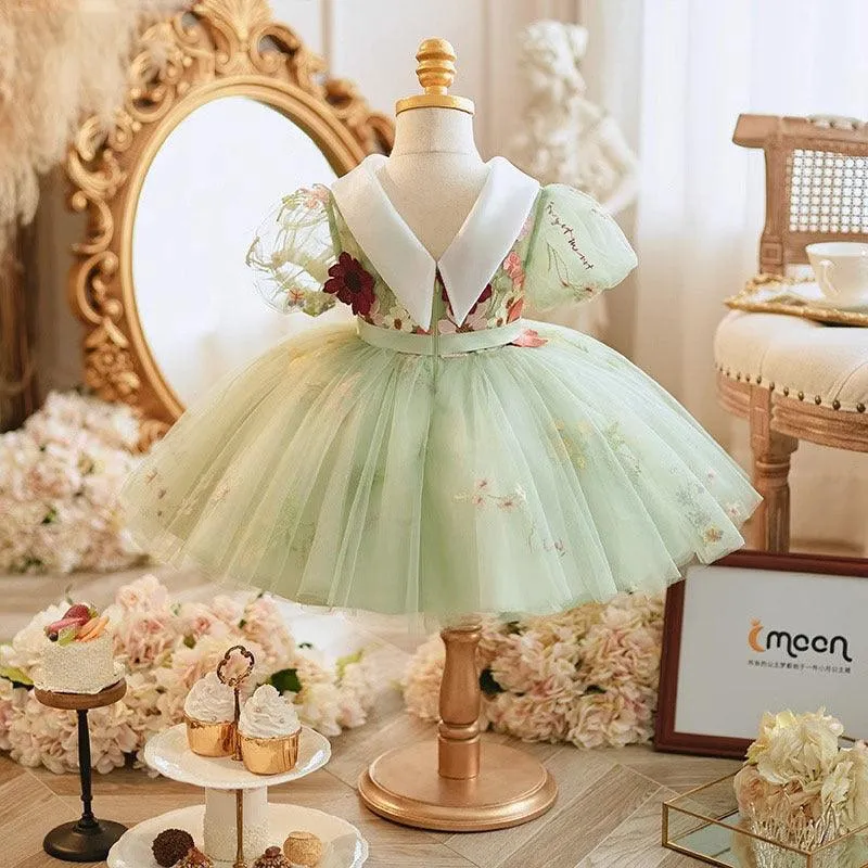 Girls' bow flower princess dress baby birthday party evening dress suitable for many occasions