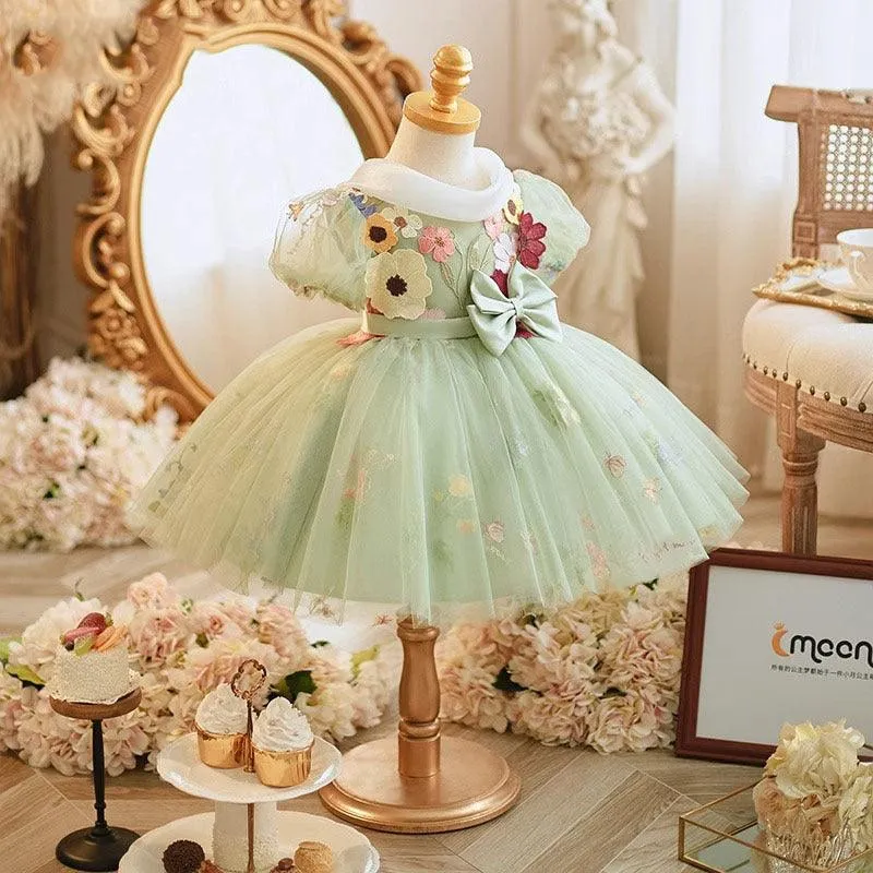 Girls' bow flower princess dress baby birthday party evening dress suitable for many occasions