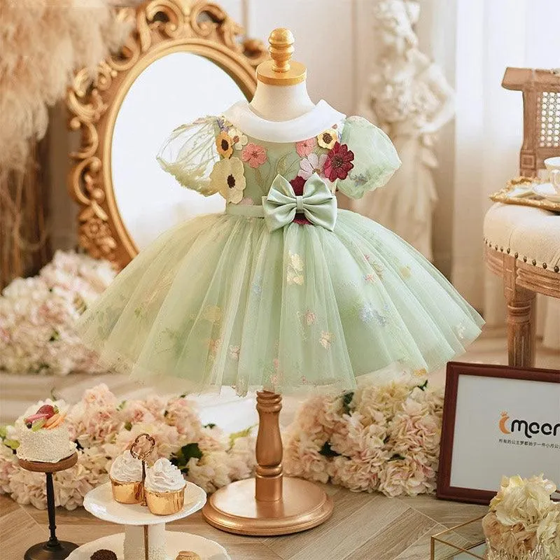 Girls' bow flower princess dress baby birthday party evening dress suitable for many occasions