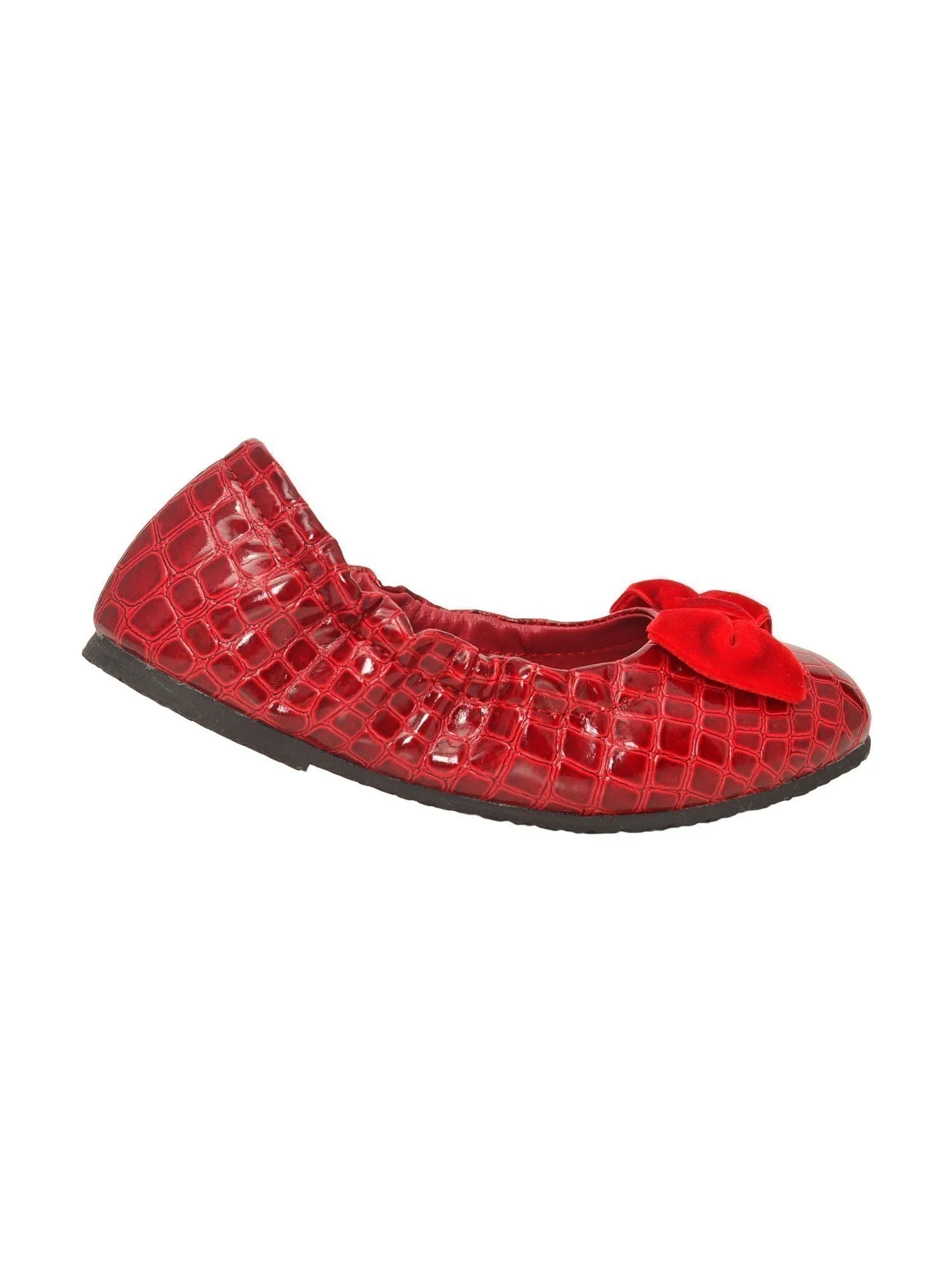 Girls Red Croc Embossed Bow Elasticized Flats 5-10 Toddler