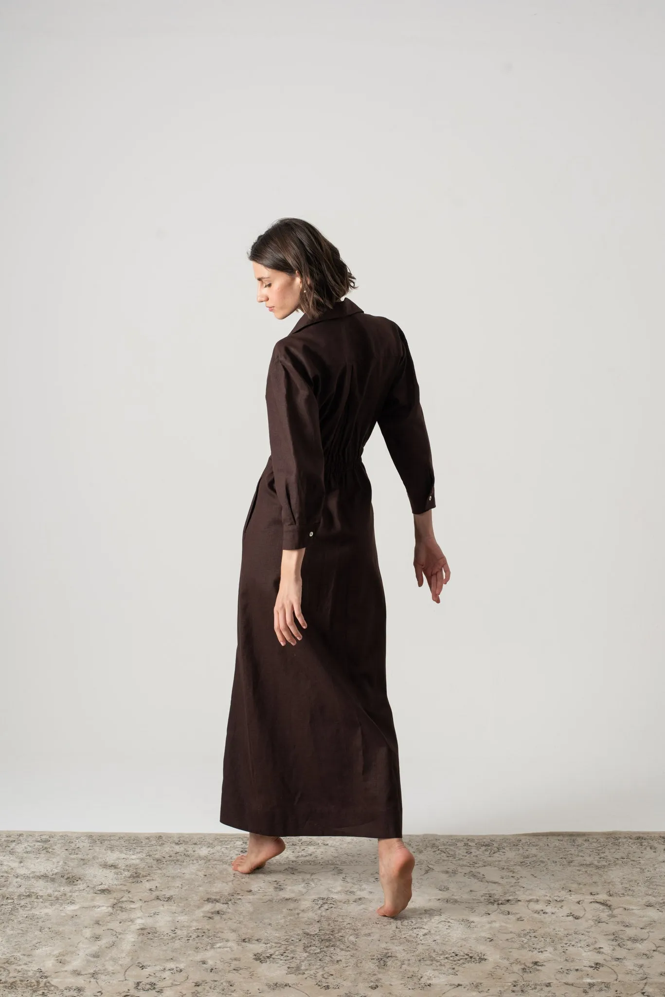 Halvar Linen Maxi Dress Brown Espresso