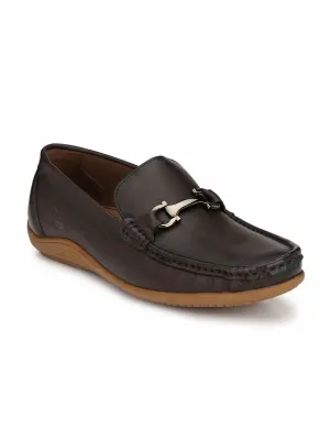 Hitz Men's Brown Leather Comfort Slip-On Shoes