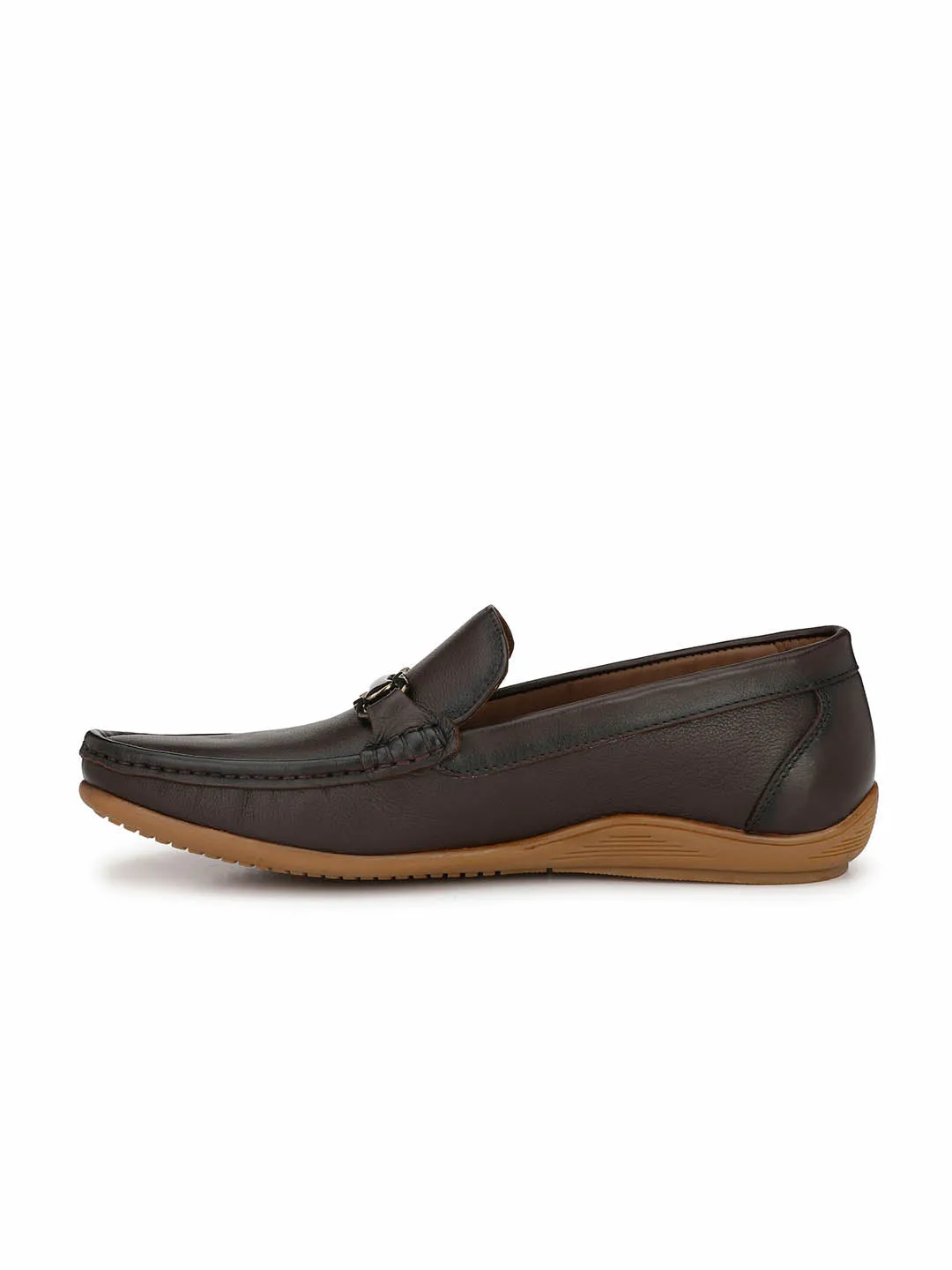 Hitz Men's Brown Leather Comfort Slip-On Shoes