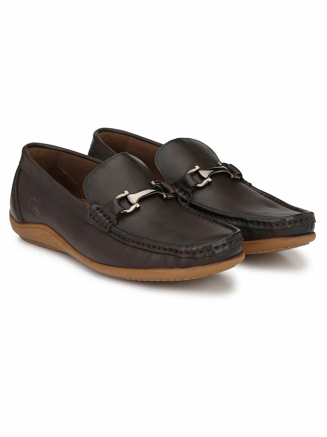 Hitz Men's Brown Leather Comfort Slip-On Shoes