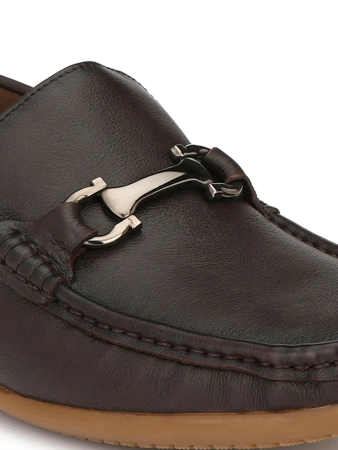 Hitz Men's Brown Leather Comfort Slip-On Shoes