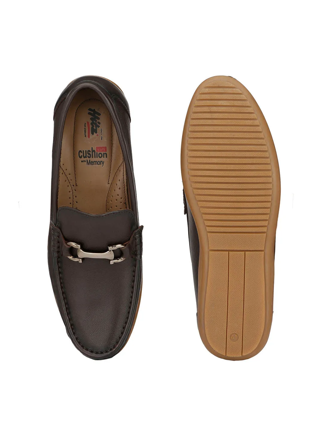 Hitz Men's Brown Leather Comfort Slip-On Shoes