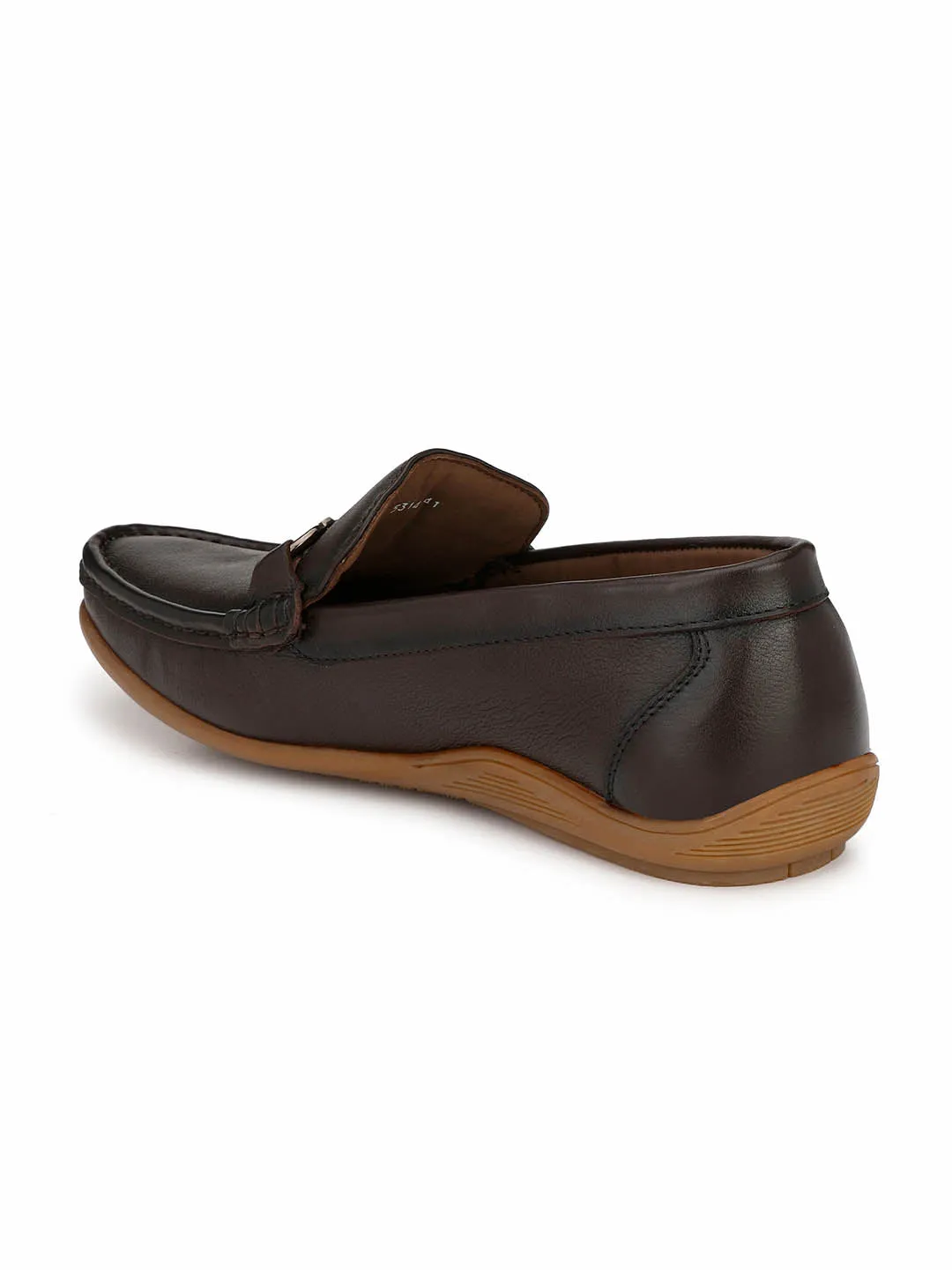 Hitz Men's Brown Leather Comfort Slip-On Shoes