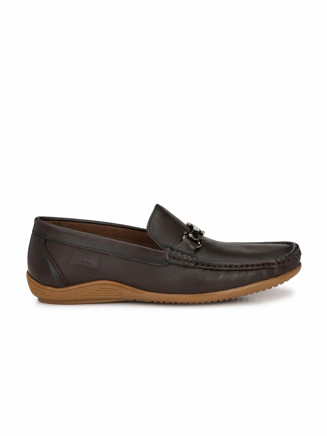 Hitz Men's Brown Leather Comfort Slip-On Shoes