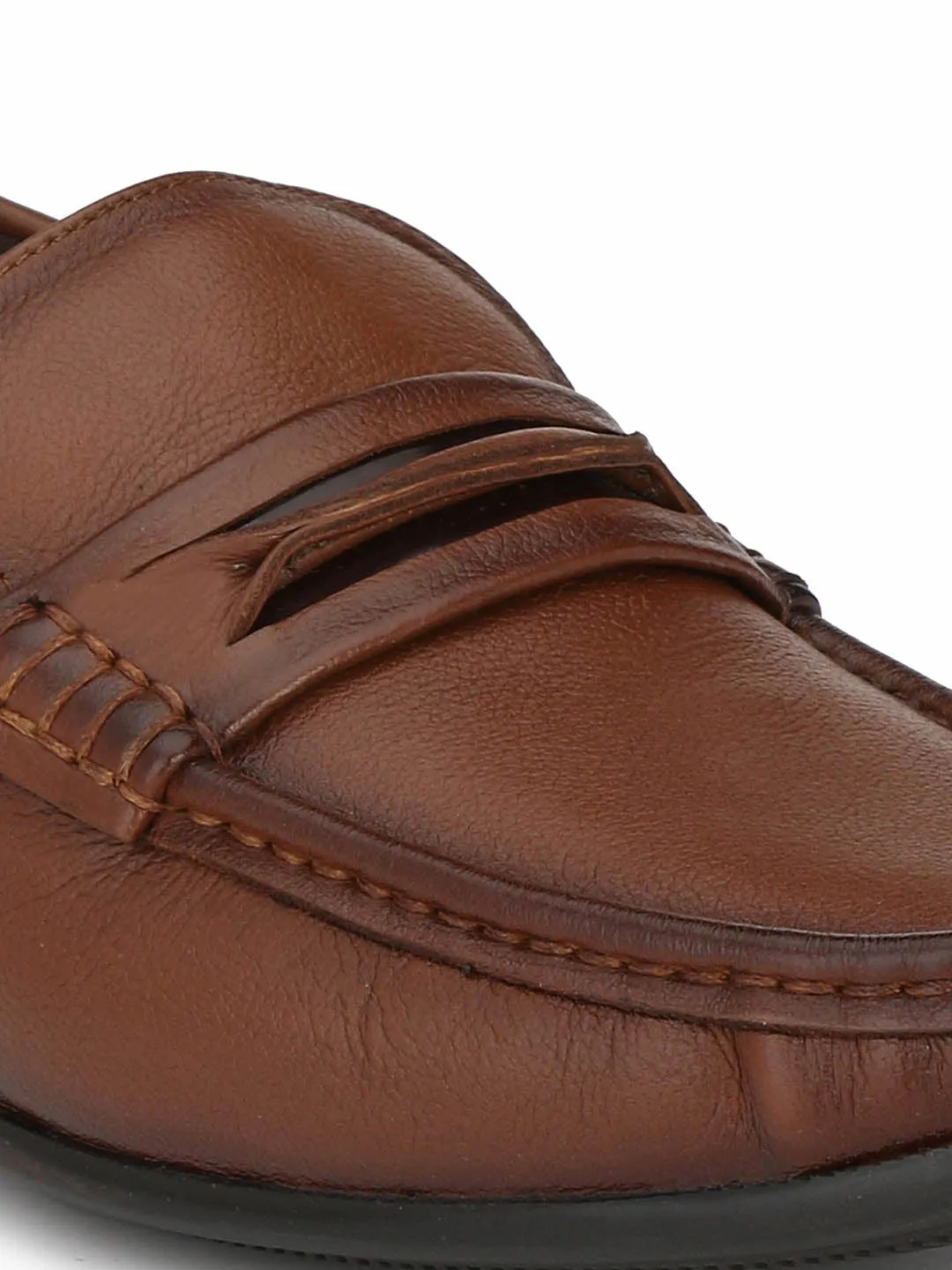 Hitz Men's Tan Slip-On Comfort Leather Shoes