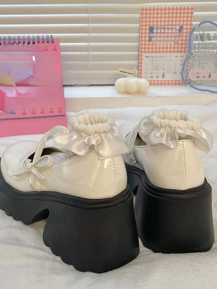 Hnzxzm Japanese Style Lolita Mary Janes Shoes Women Vintage Slip-on Sweet Pumps Shoes Female Solid Casual Bow Chic Square Heel Shoes