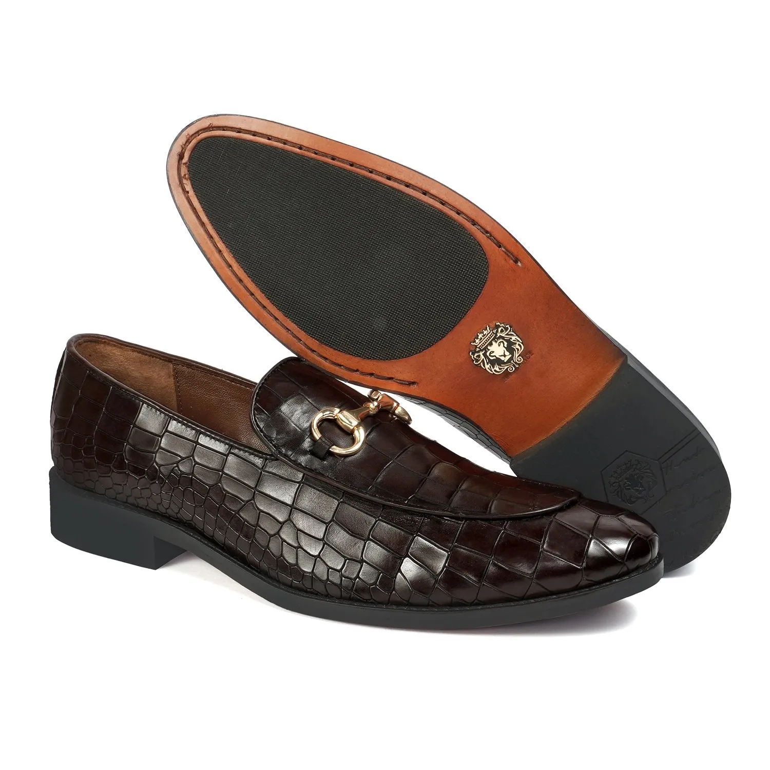 Horse-bit Buckled Loafers In Dark Brown Deep Cut Leather