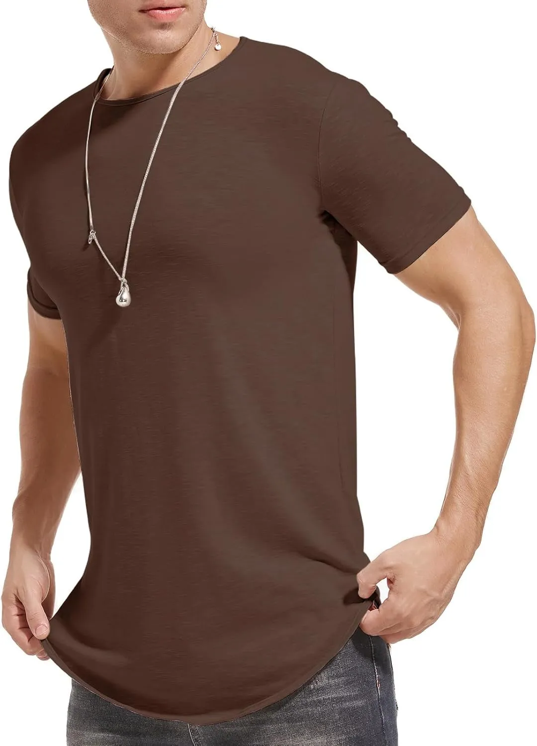 LIWEIKE Mens Hipster Hip Hop Longline Crewneck T-Shirt