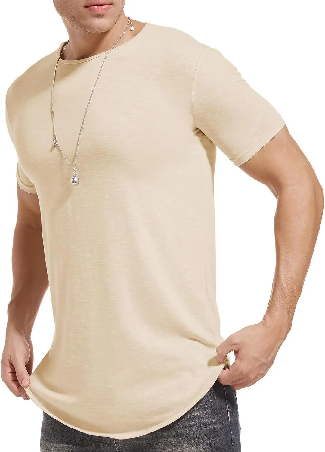 LIWEIKE Mens Hipster Hip Hop Longline Crewneck T-Shirt