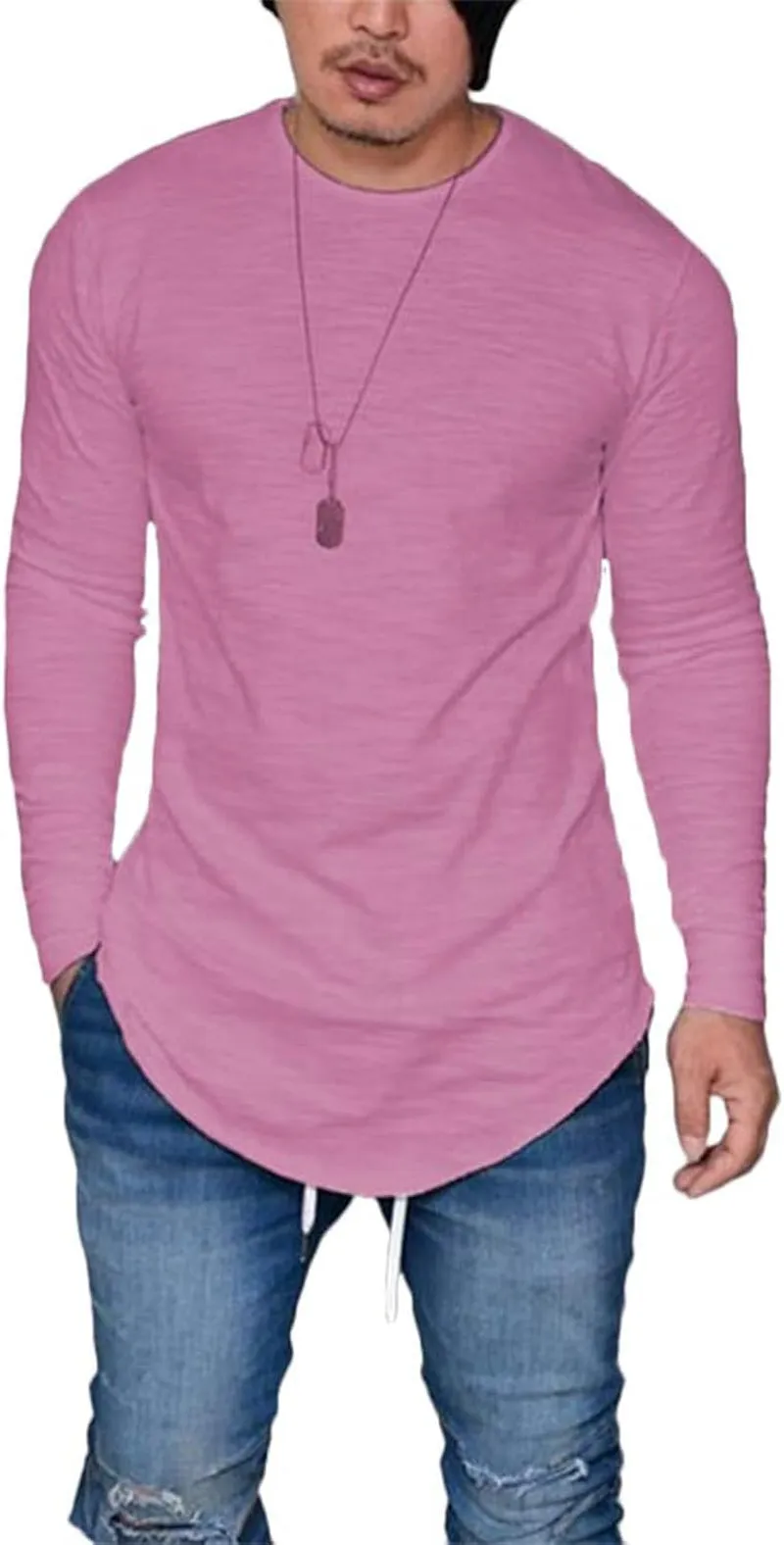 LIWEIKE Mens Hipster Hip Hop Longline Crewneck T-Shirt