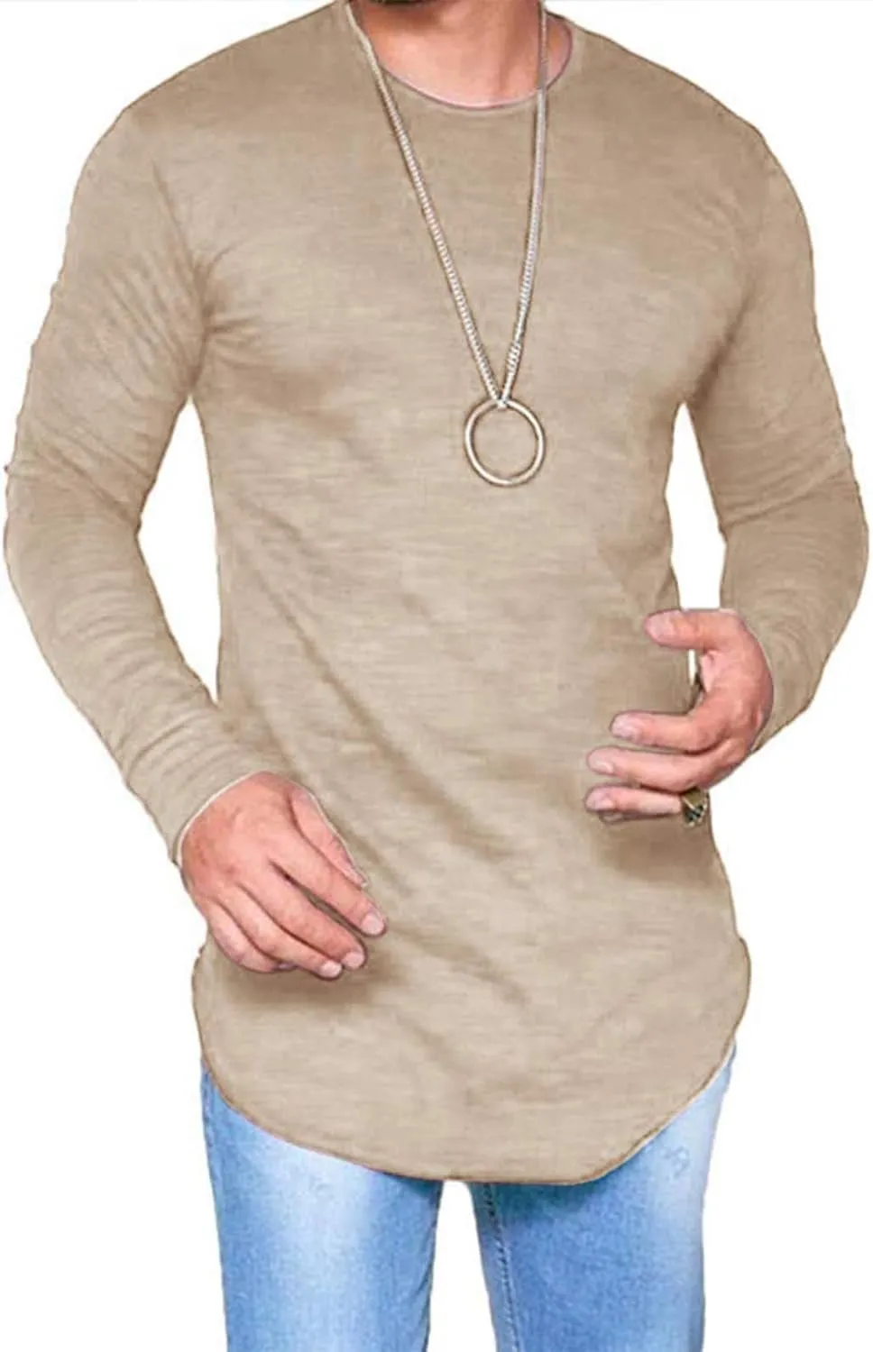 LIWEIKE Mens Hipster Hip Hop Longline Crewneck T-Shirt