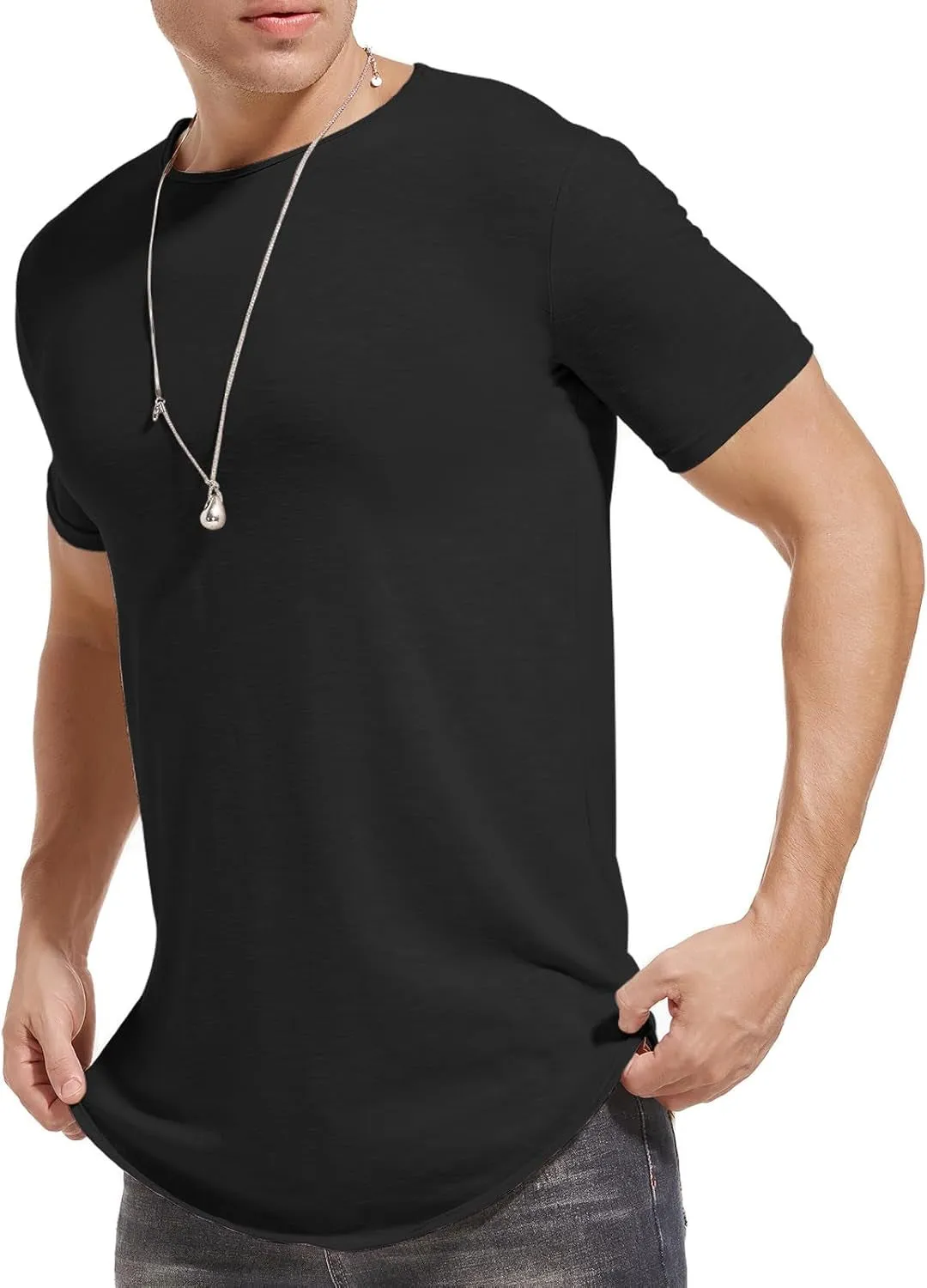 LIWEIKE Mens Hipster Hip Hop Longline Crewneck T-Shirt