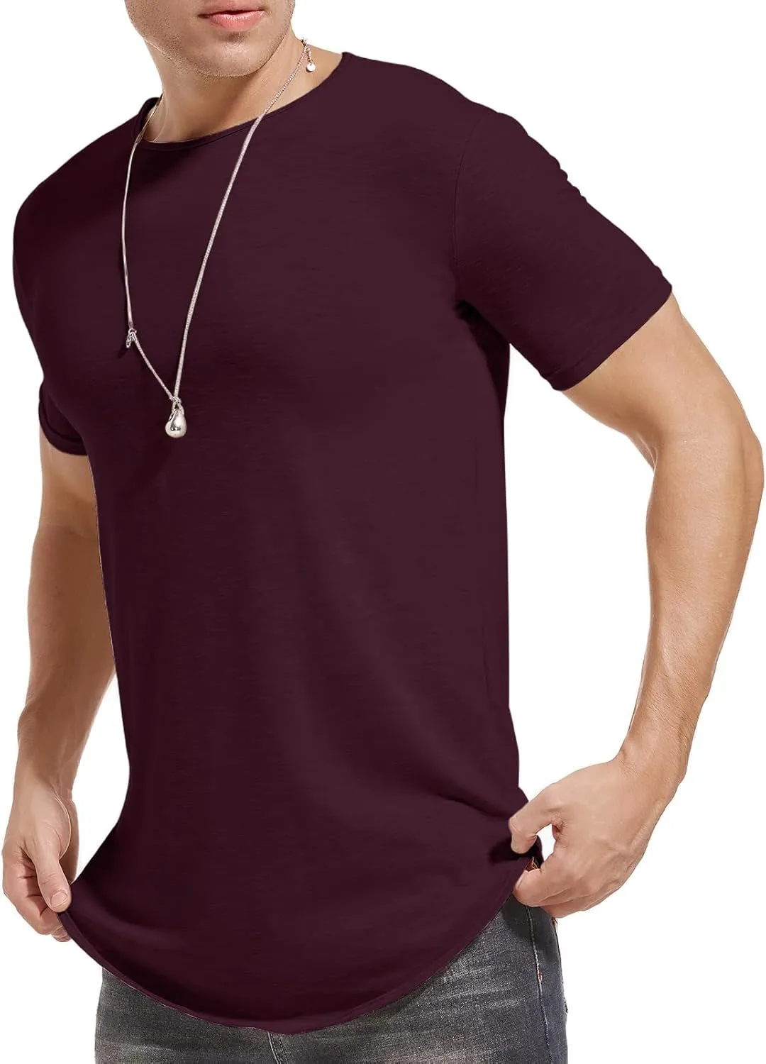 LIWEIKE Mens Hipster Hip Hop Longline Crewneck T-Shirt