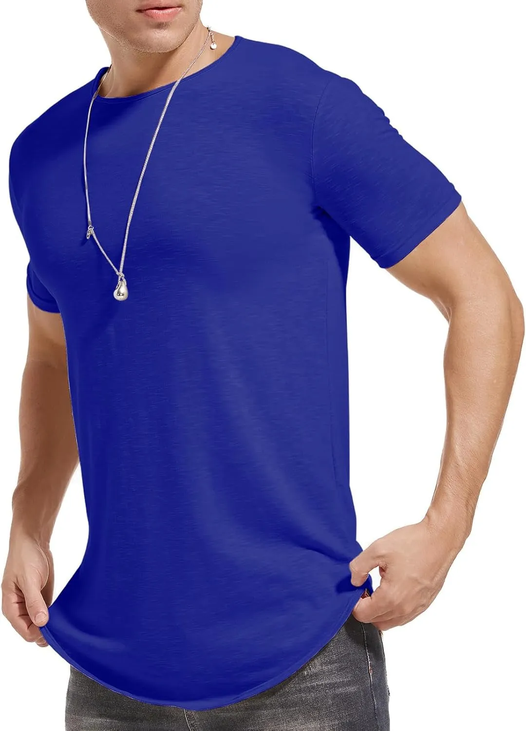 LIWEIKE Mens Hipster Hip Hop Longline Crewneck T-Shirt
