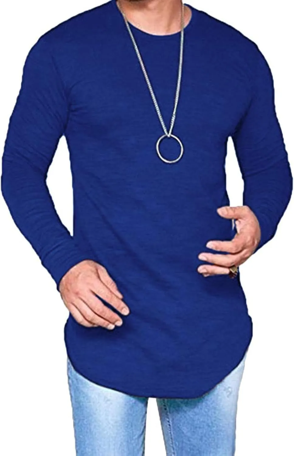 LIWEIKE Mens Hipster Hip Hop Longline Crewneck T-Shirt