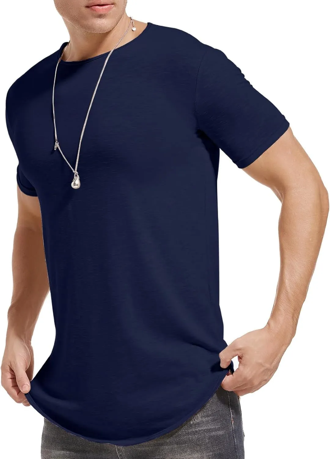LIWEIKE Mens Hipster Hip Hop Longline Crewneck T-Shirt