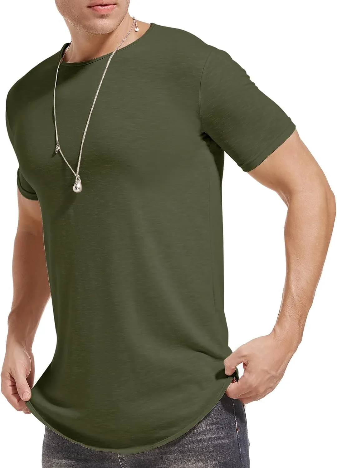 LIWEIKE Mens Hipster Hip Hop Longline Crewneck T-Shirt