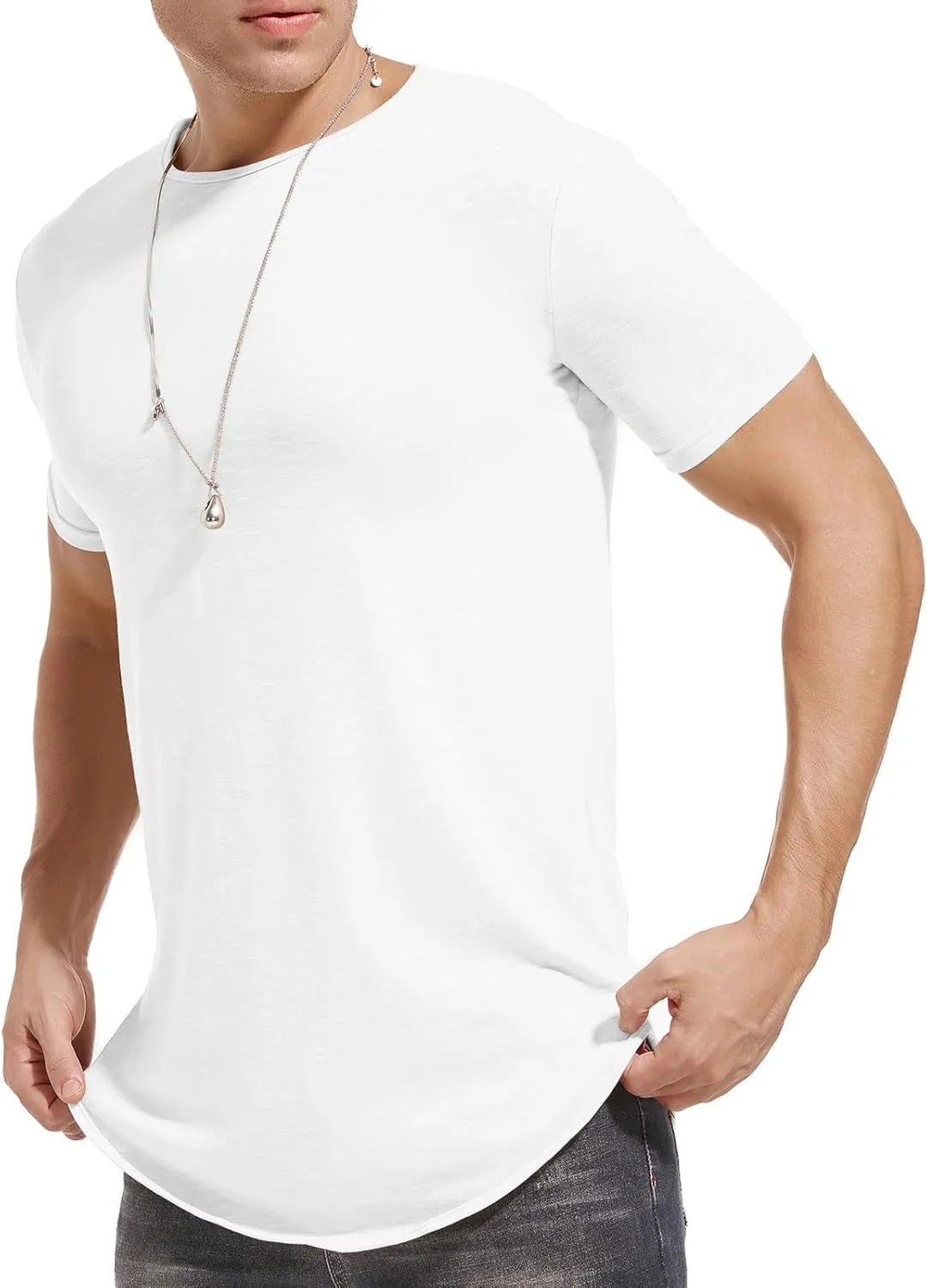LIWEIKE Mens Hipster Hip Hop Longline Crewneck T-Shirt