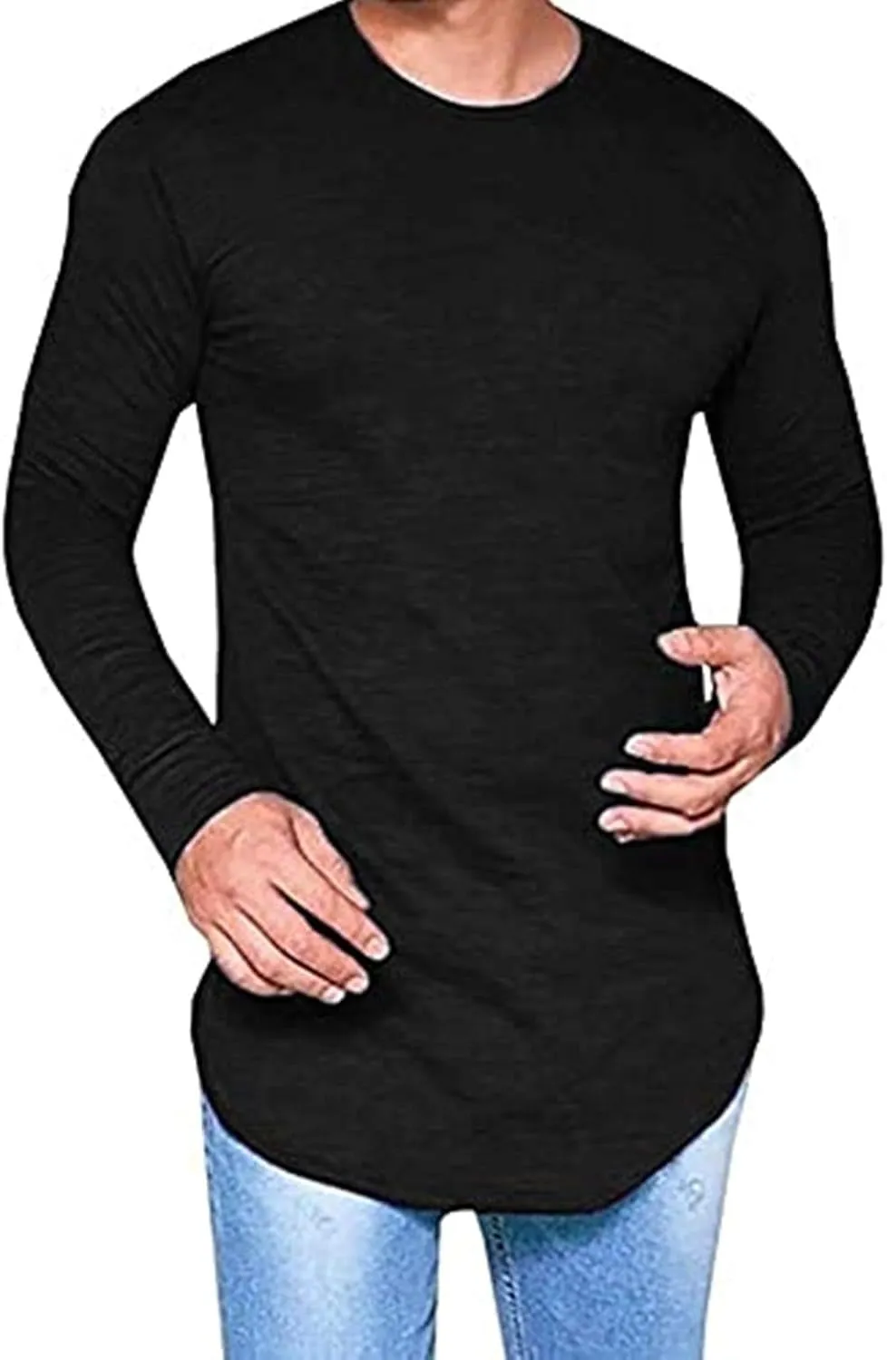 LIWEIKE Mens Hipster Hip Hop Longline Crewneck T-Shirt