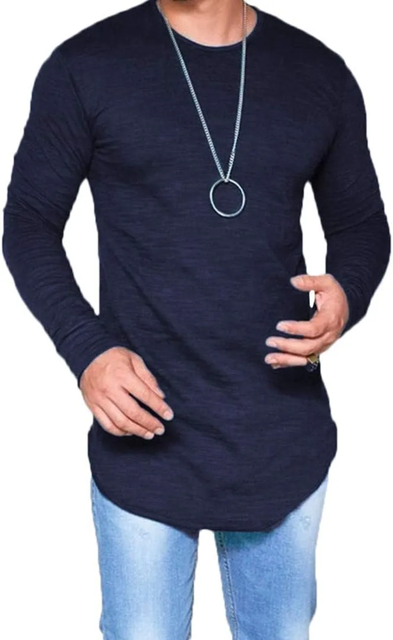 LIWEIKE Mens Hipster Hip Hop Longline Crewneck T-Shirt