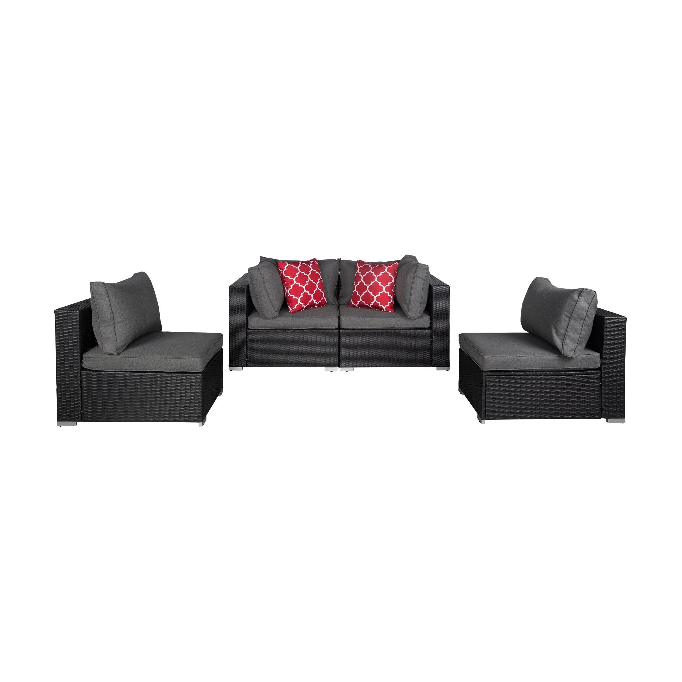 London 4-Piece Modular Outdoor Patio Rattan Wicker Sofa Espresso/Gray