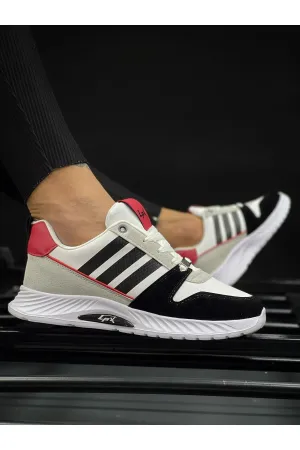 Men's Black Red Three Lines Curved Sole Lpx Casual Sneakers