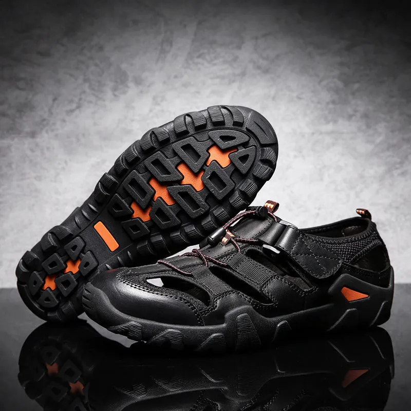 Men's Genuine Leather Closed Toe Non-slip Outdoor Hiking Sandals