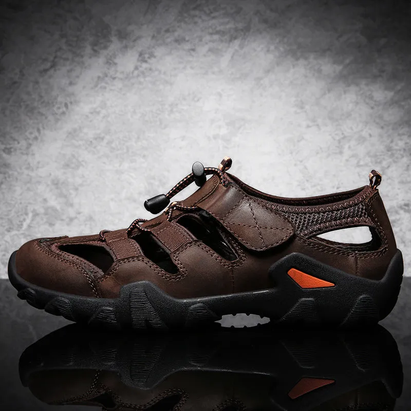 Men's Genuine Leather Closed Toe Non-slip Outdoor Hiking Sandals