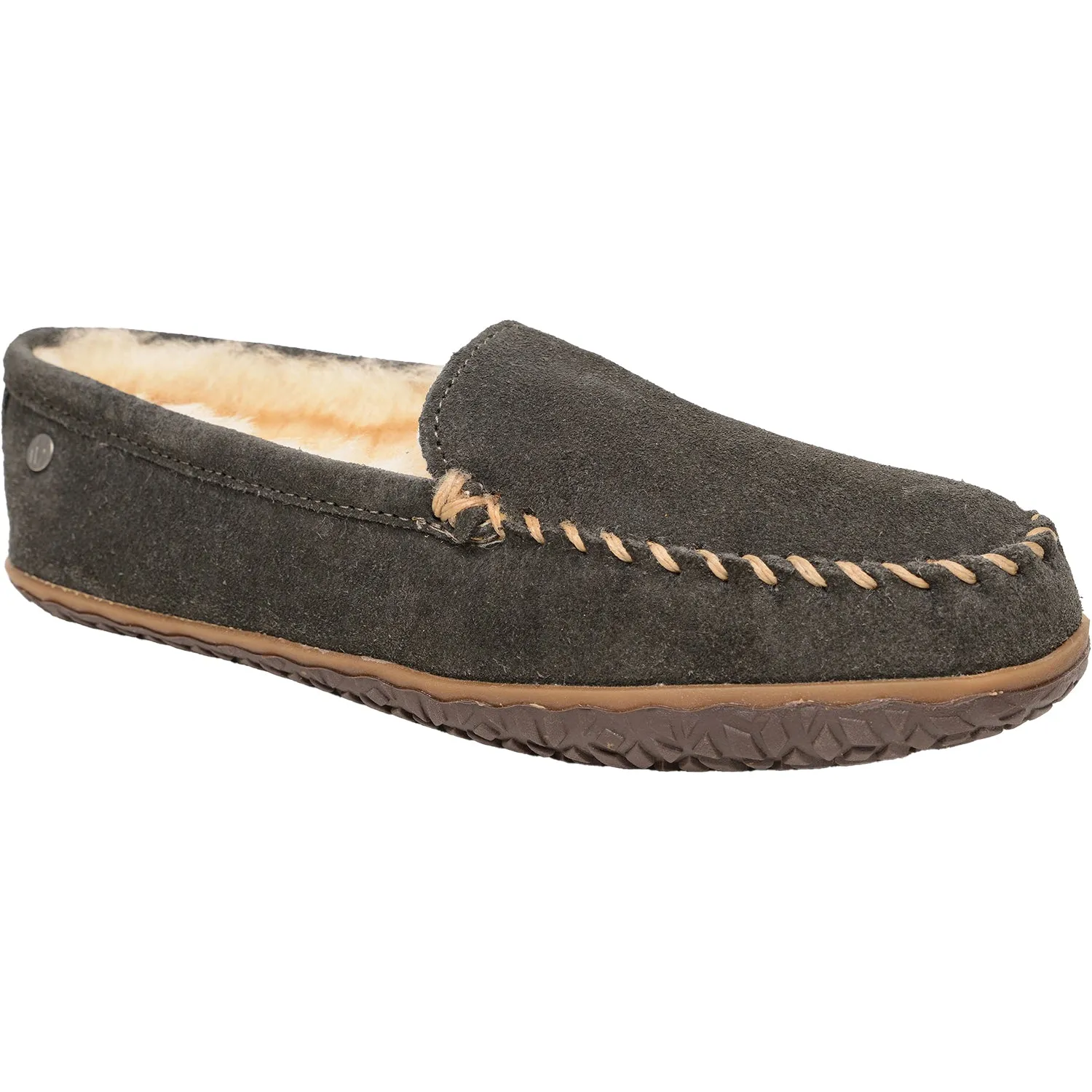 Men's Minnetonka Sheepskin Tobie Charcoal W/R Suede