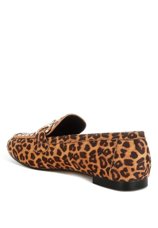 Meopa Horsebit Studs Microfiber Leopard Print Loafers