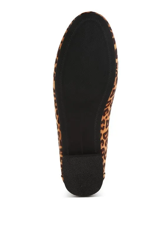 Meopa Horsebit Studs Microfiber Leopard Print Loafers