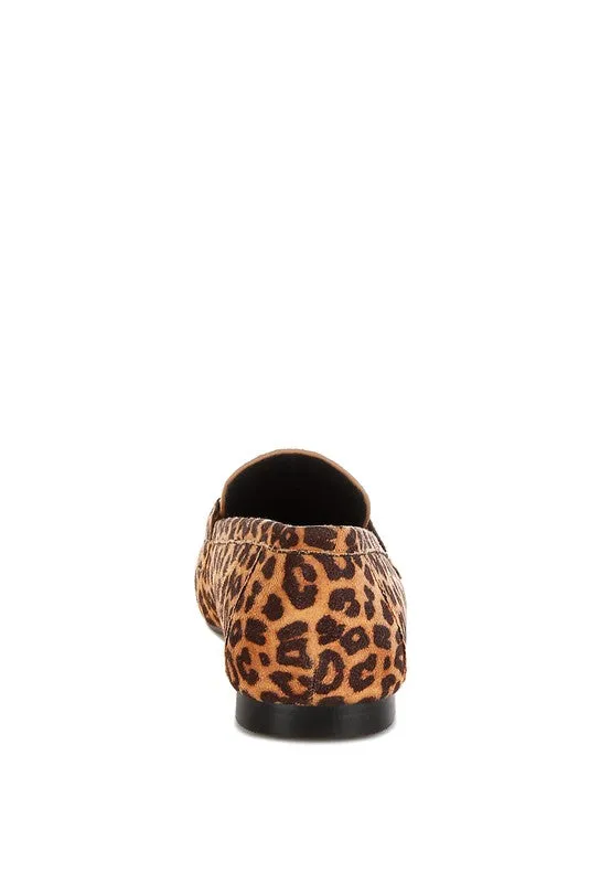 Meopa Horsebit Studs Microfiber Leopard Print Loafers