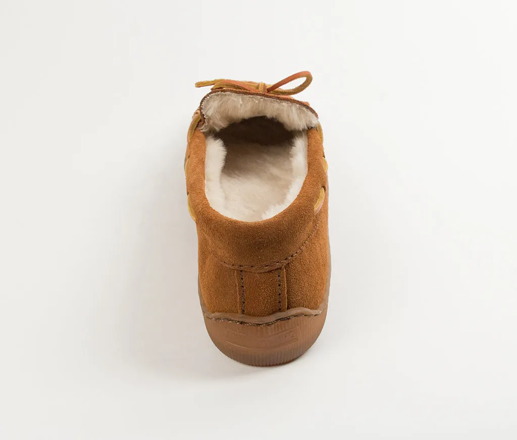 'Minnetonka' Men's Pile Lined Hardsole Moc Slipper - Brown (Ext. sizes)
